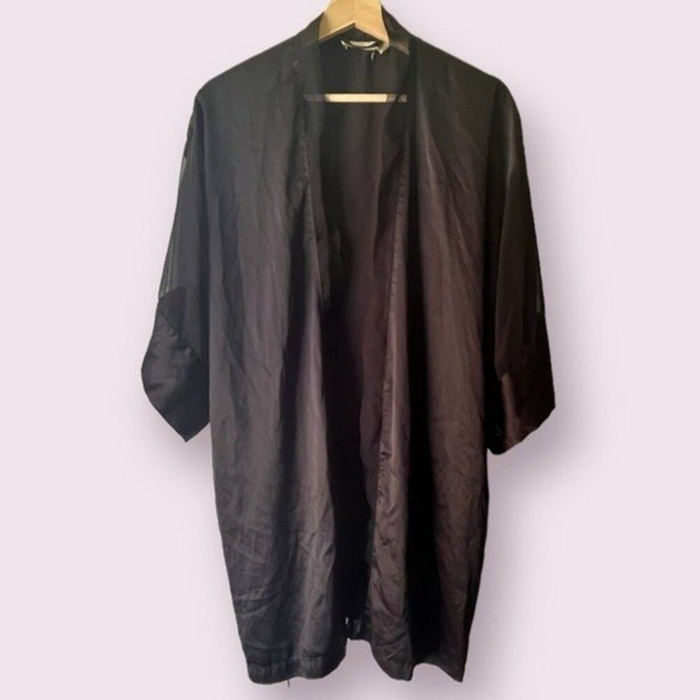 Vintage Gold Label Black Satin Robe One Size